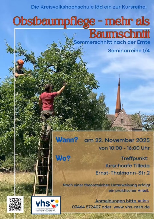 Obstbaumpflege - mehr als Baumschnitt! Seminarreihe 1/4 - VHS Mansfeld-Südharz